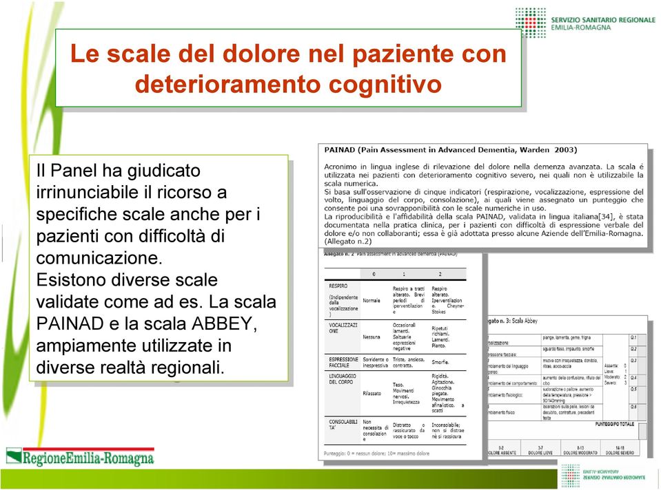 pazienticon condifficoltà difficoltàdidi comunicazione. comunicazione. Esistono Esistonodiverse diversescale scale validate validatecome comead ades.