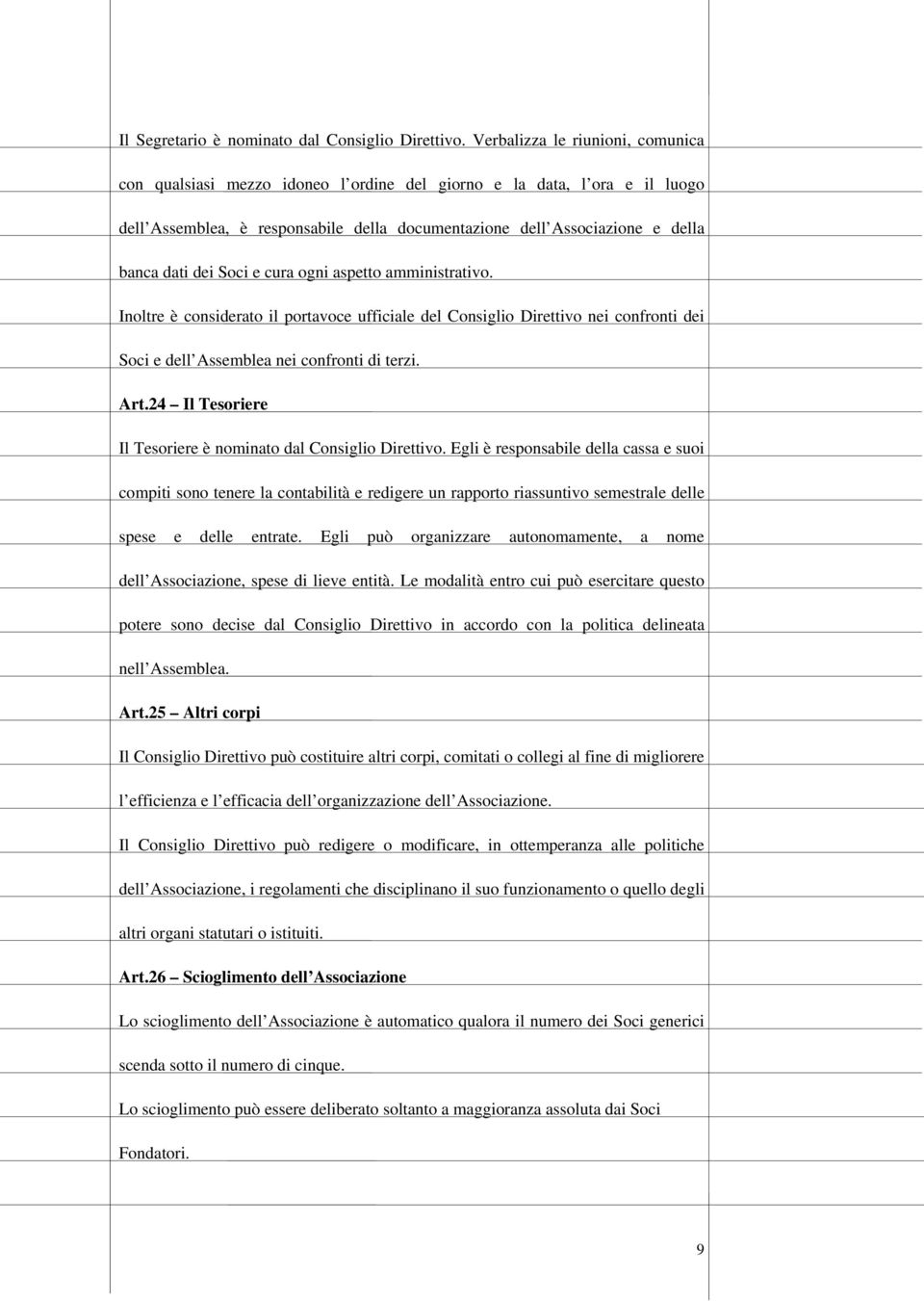 dei Soci e cura ogni aspetto amministrativo. Inoltre è considerato il portavoce ufficiale del Consiglio Direttivo nei confronti dei Soci e dell Assemblea nei confronti di terzi. Art.