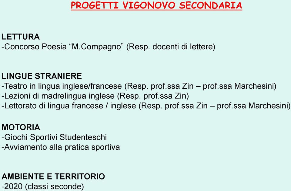 ssa Marchesini) -Lezioni di madrelingua inglese (Resp. prof.