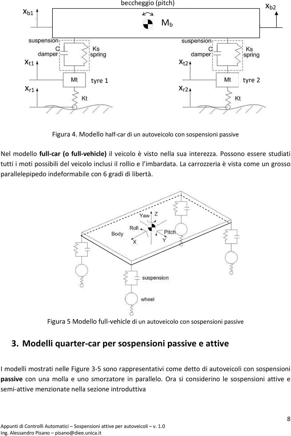 Possono essere studiati tutti i moti possibili del veicolo inclusi il rollio e l imbardata. La carrozzeria è vista come un grosso parallelepipedo indeformabile con 6 gradi di libertà.