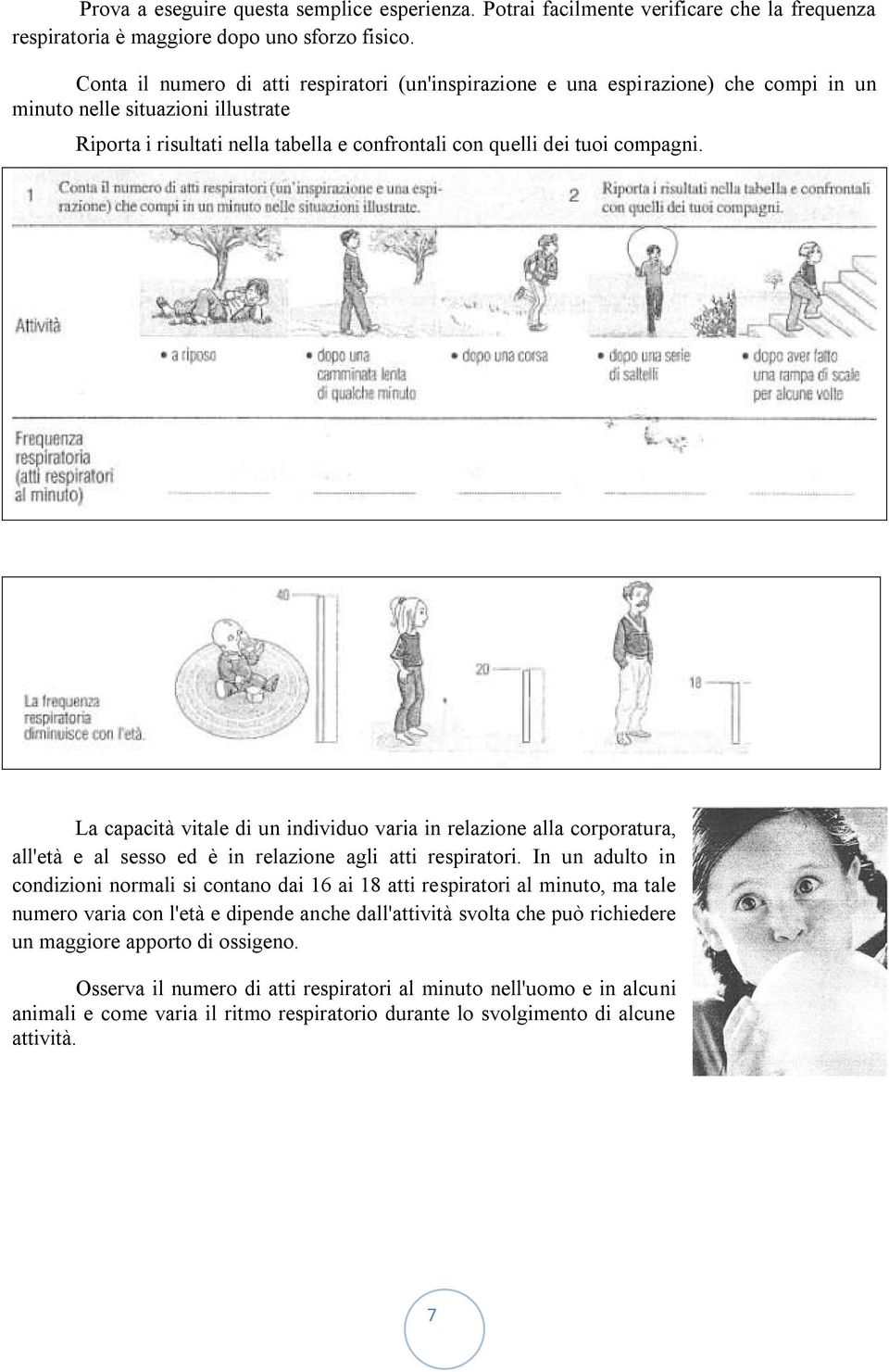 La capacità vitale di un individuo varia in relazione alla corporatura, all'età e al sesso ed è in relazione agli atti respiratori.