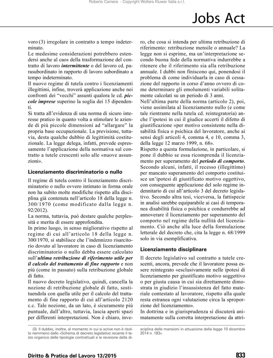 parasubordinato in rapporto di lavoro subordinato a tempo indeterminato.