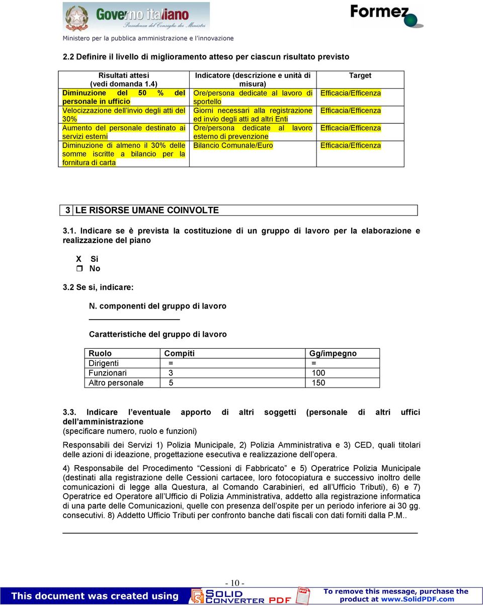 bilancio per la fornitura di carta Indicatore (descrizione e unità di misura) Ore/persona dedicate al lavoro di sportello Giorni necessari alla registrazione ed invio degli atti ad altri Enti