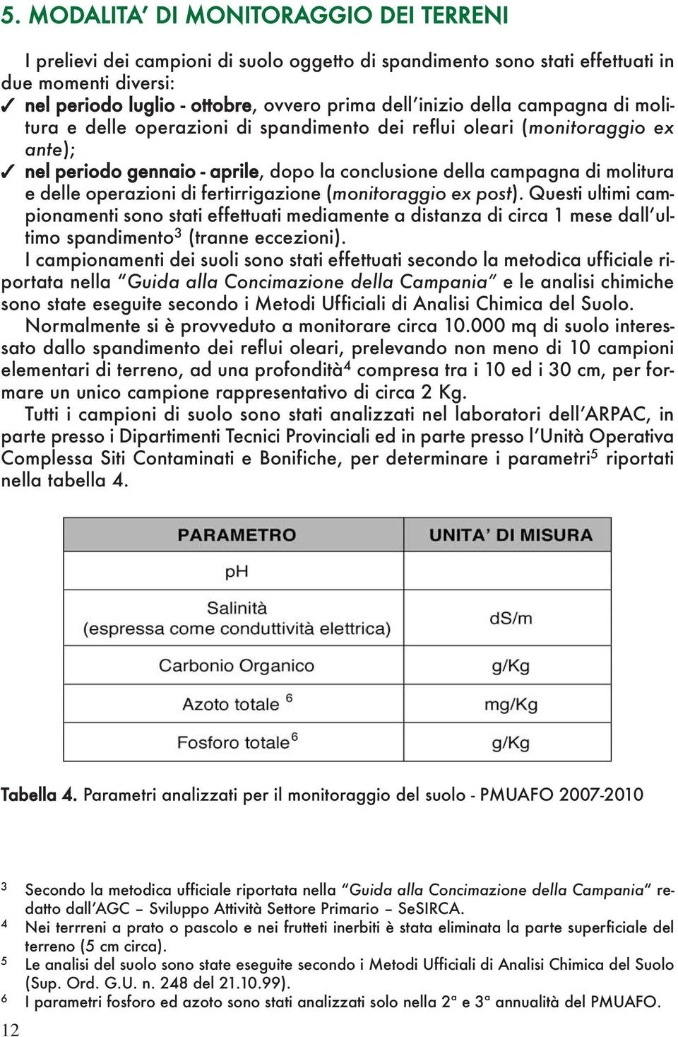 di fertirrigazione (monitoraggio ex post). Questi ultimi campionamenti sono stati effettuati mediamente a distanza di circa 1 mese dall ultimo spandimento 3 (tranne eccezioni).