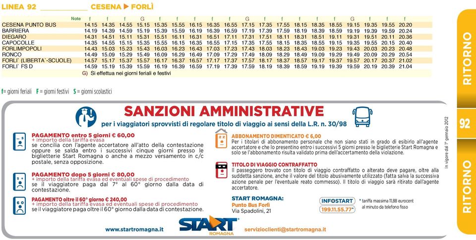 G) Si effettua nei giorni feriali e festivi G) Si effettua nei giorni feriali e festivi G) Si effettua nei giorni feriali e festivi linea 92 cesena forlì Note f f f G Note f f f f Gf Gf f f f f GNote