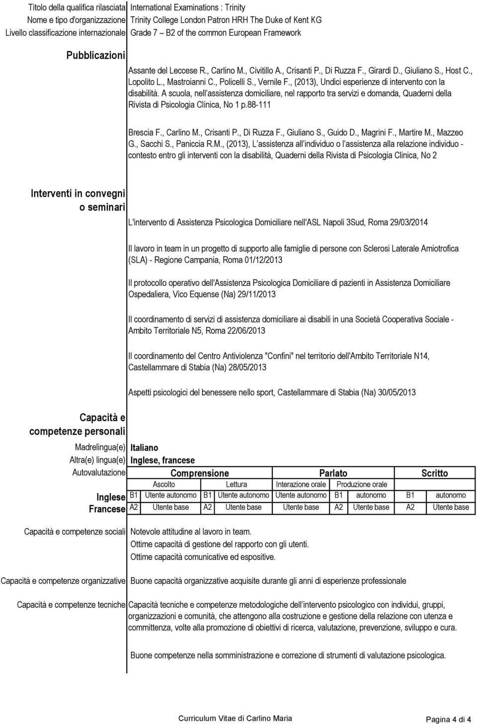 , (2013), Undici esperienze di intervento con la disabilità. A scuola, nell assistenza domiciliare, nel rapporto tra servizi e domanda, Quaderni della Rivista di Psicologia Clinica, No 1 p.