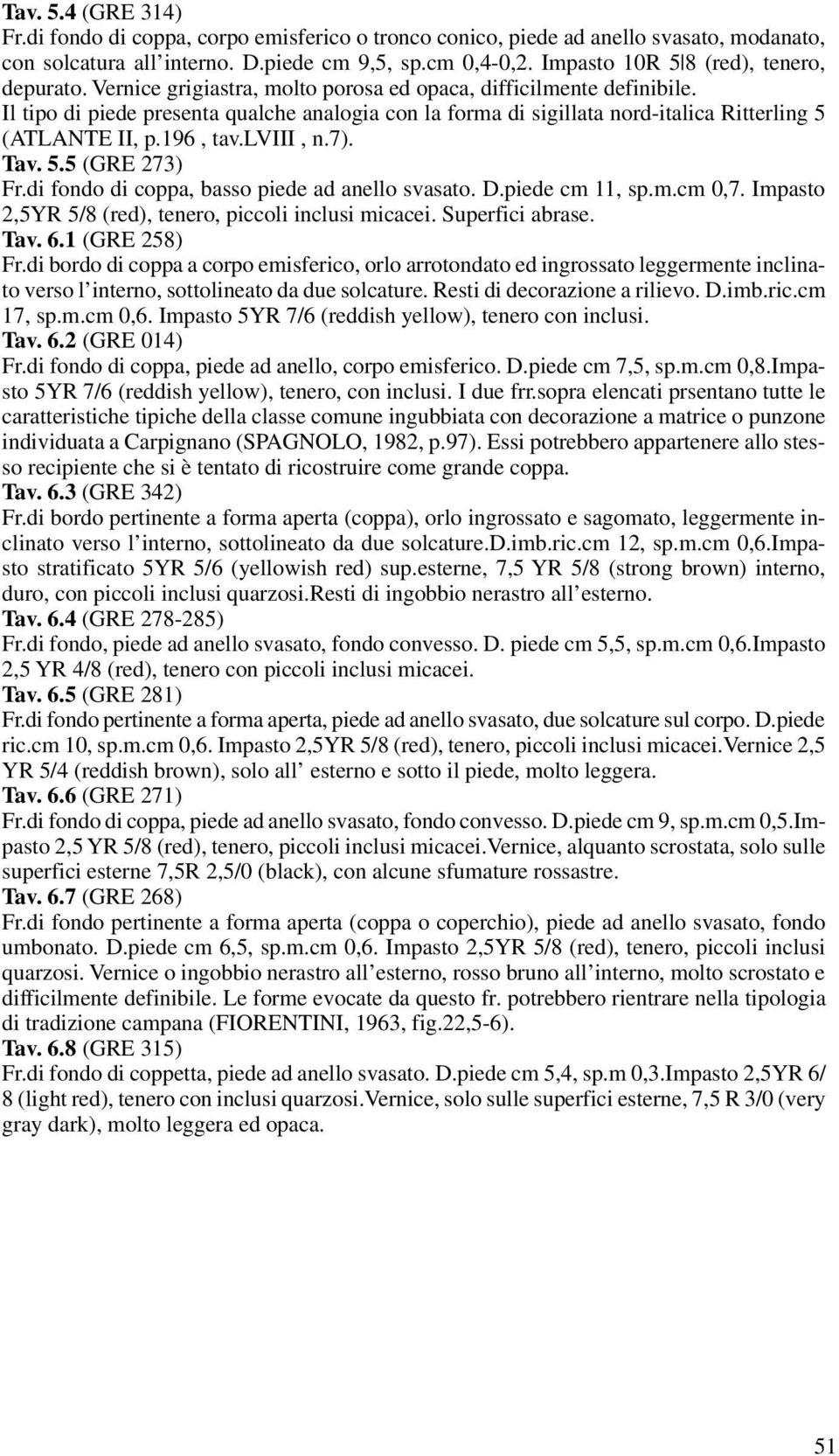 Il tipo di piede presenta qualche analogia con la forma di sigillata nord-italica Ritterling 5 (ATLANTE II, p.196, tav.lviii, n.7). Tav. 5.5 (GRE 273) Fr.