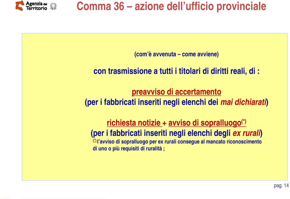 richiesta notizie + avviso di sopralluogo (*) (per i fabbricati inseriti negli elenchi degli ex rurali) (*) l