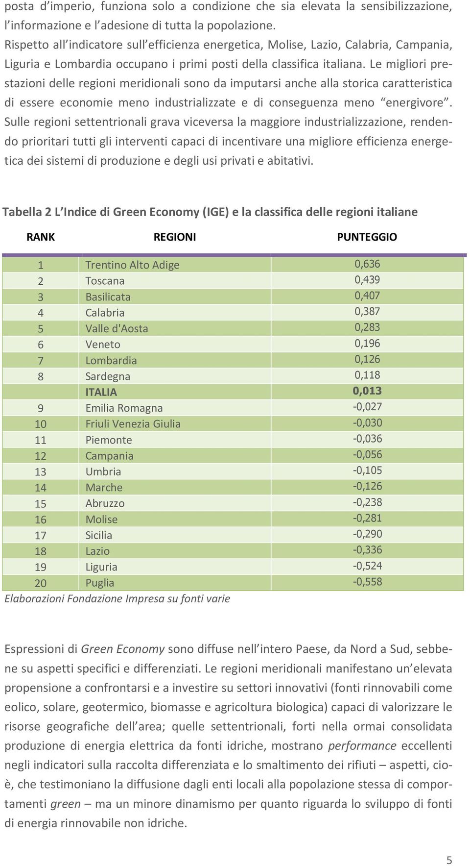 Le migliori prestazioni delle regioni meridionali sono da imputarsi anche alla storica caratteristica di essere economie meno industrializzate e di conseguenza meno energivore.