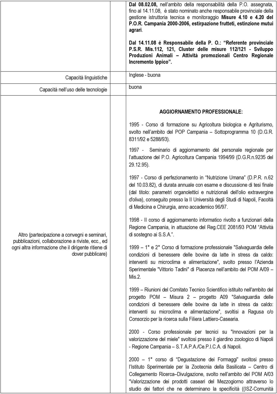 112, 121, Cluster delle misure 112/121 - Sviluppo Produzioni Animali Attività promozionali Centro Regionale Incremento Ippico.