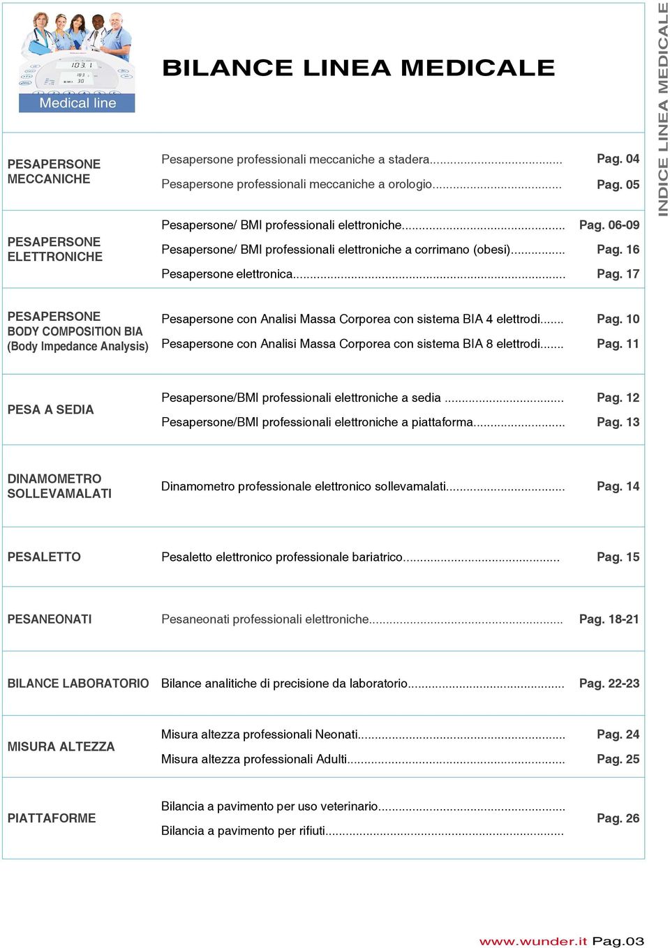 17 INDICE LINEA MEDICALE PESAPERSONE BODY COMPOSITION BIA (Body Impedance Analysis) Pesapersone con Analisi Massa Corporea con sistema BIA 4 elettrodi.