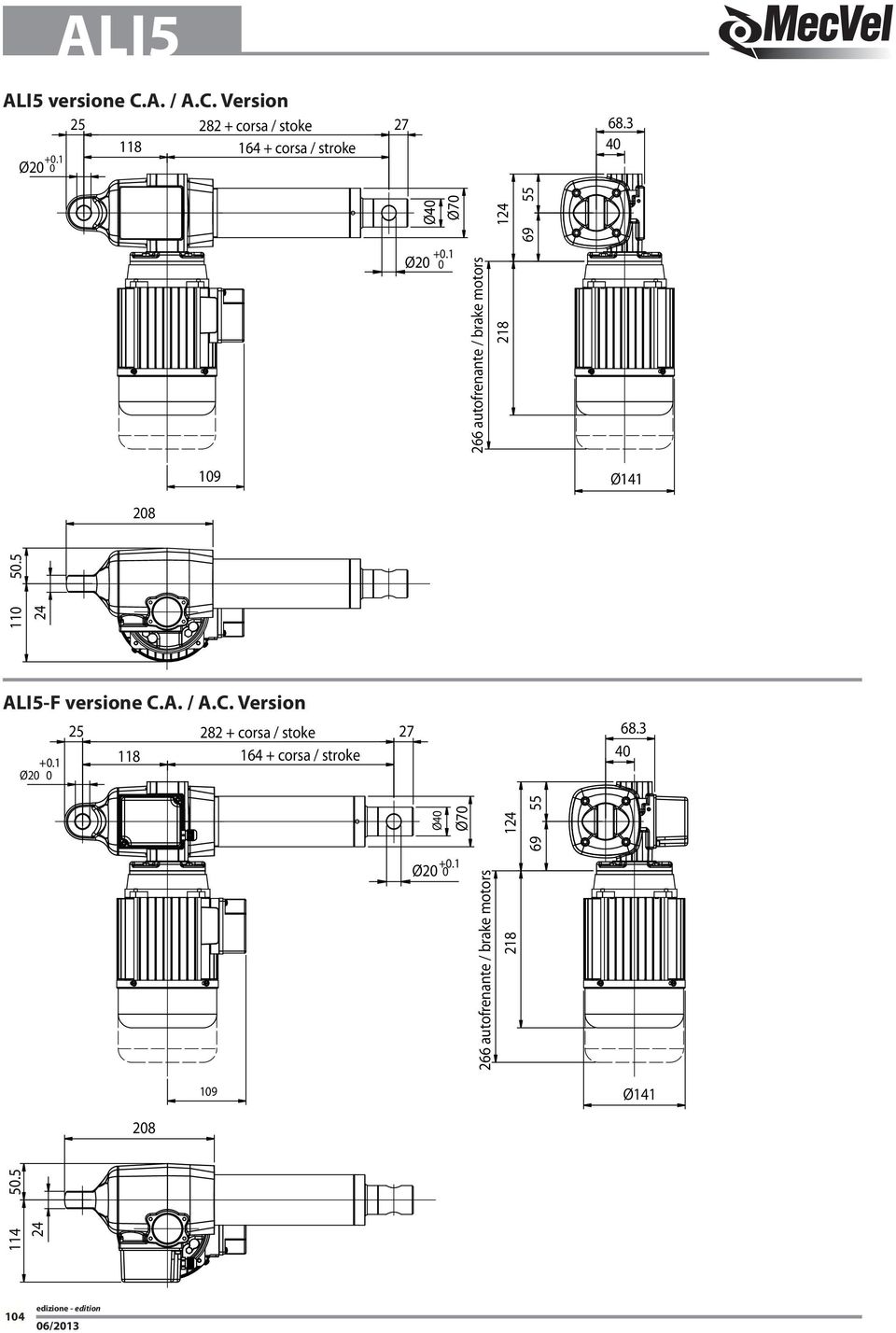 1 266 autofrenante / brake motors 218 1 19 28 55 11 5.5 69 Ø141 ALI5-F versione C.