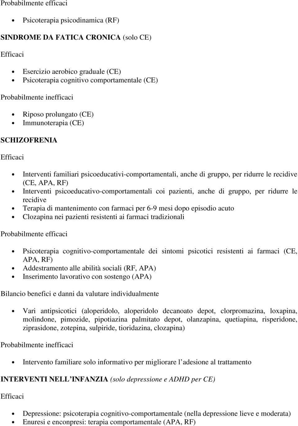 anche di gruppo, per ridurre le recidive Terapia di mantenimento con farmaci per 6-9 mesi dopo episodio acuto Clozapina nei pazienti resistenti ai farmaci tradizionali Psicoterapia