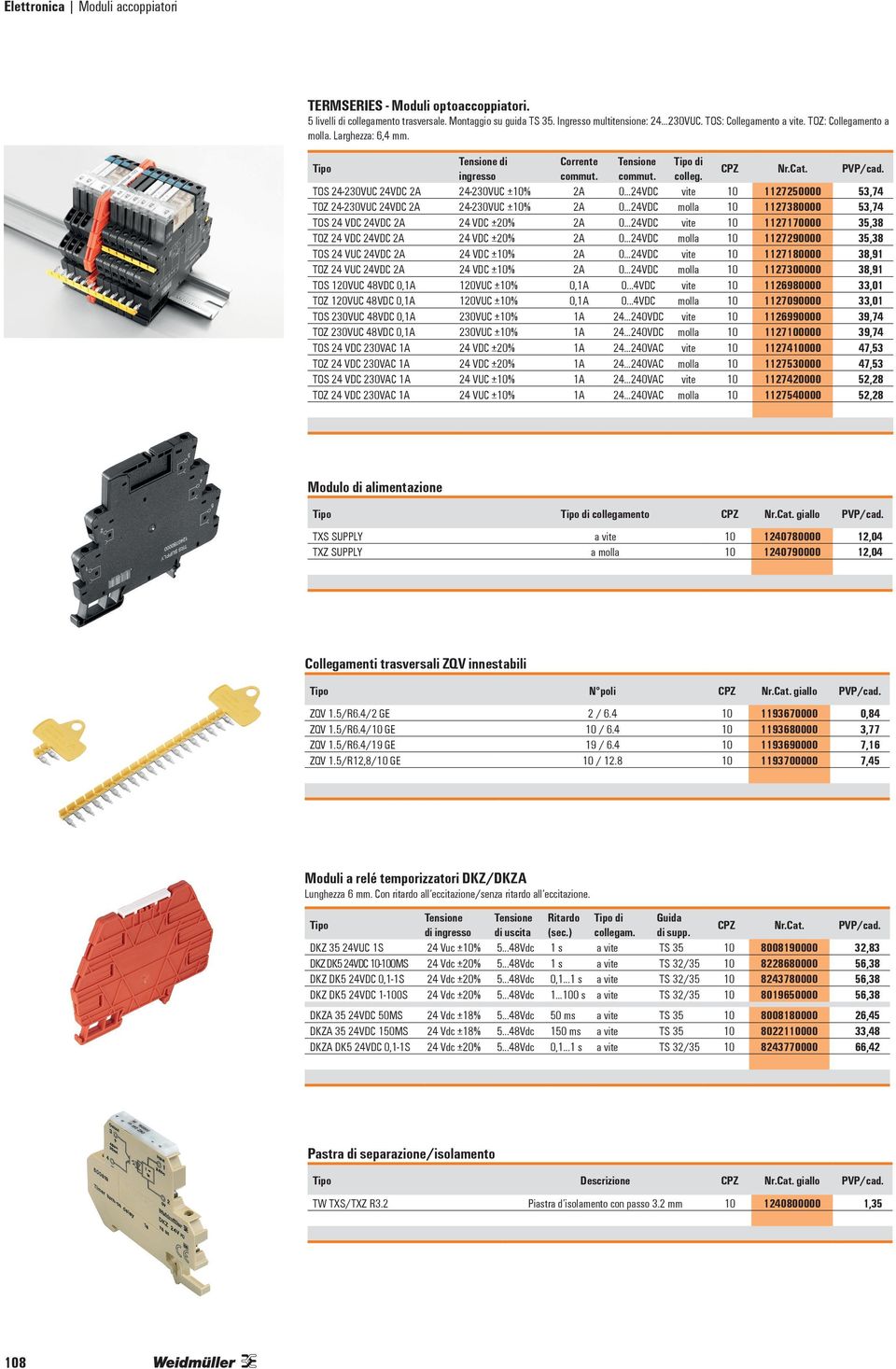 ..24VDC vite 10 1127250000 53,74 TOZ 24-230VUC 24VDC 2A 24-230VUC ±10% 2A 0...24VDC molla 10 1127380000 53,74 TOS 24 VDC 24VDC 2A 24 VDC ±20% 2A 0.