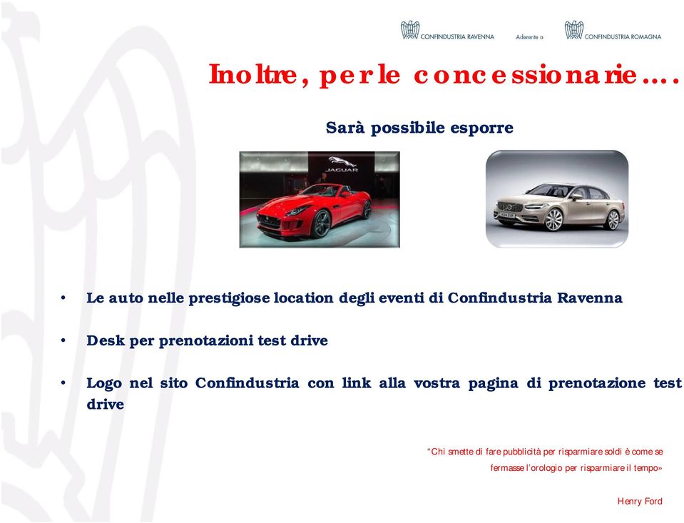 Ravenna Desk per prenotazioni test drive Logo nel sito Confindustria con link alla vostra