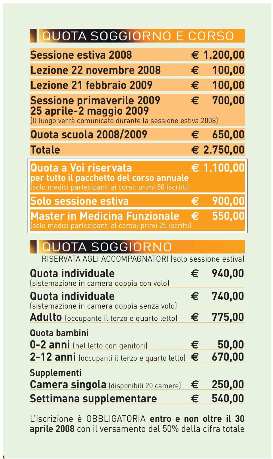 scuola 2008/2009 650,00 Totale 2.750,00 Quota a Voi riservata 1.