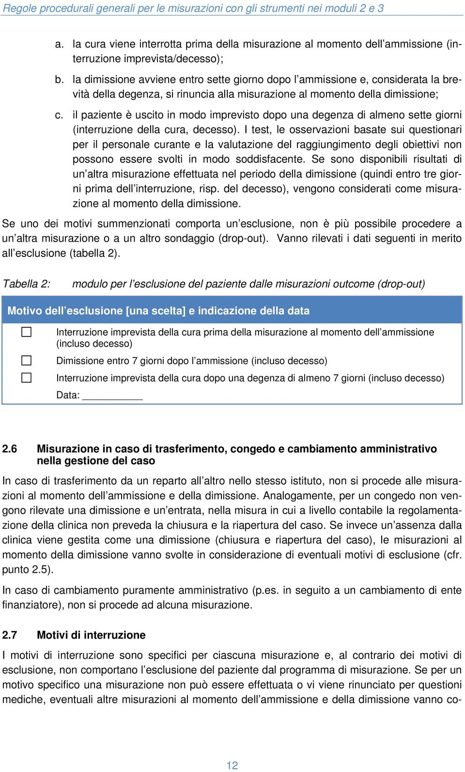 il paziente è uscito in modo imprevisto dopo una degenza di almeno sette giorni (interruzione della cura, decesso).