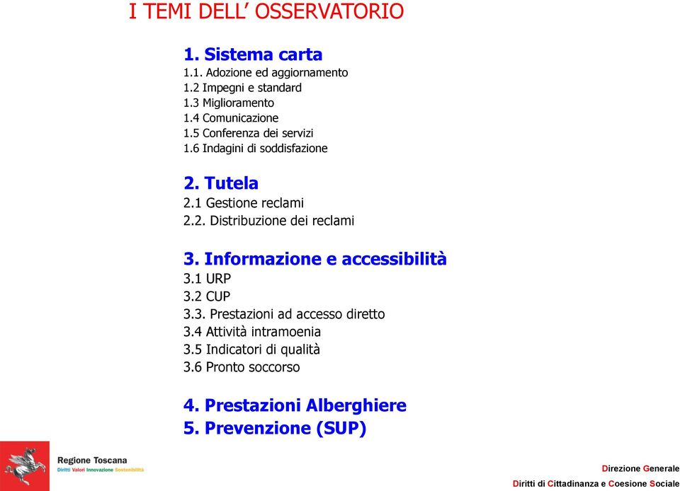 1 Gestione reclami 2.2. Distribuzione dei reclami 3. Informazione e accessibilità 3.1 URP 3.2 CUP 3.3. Prestazioni ad accesso diretto 3.