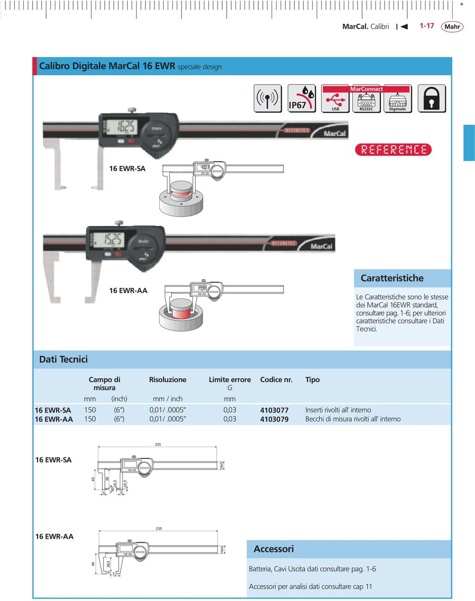 Risoluzione Limite errore G mm (inch) mm / inch mm 16 EWR-SA 150 (6 ) 0,01/.