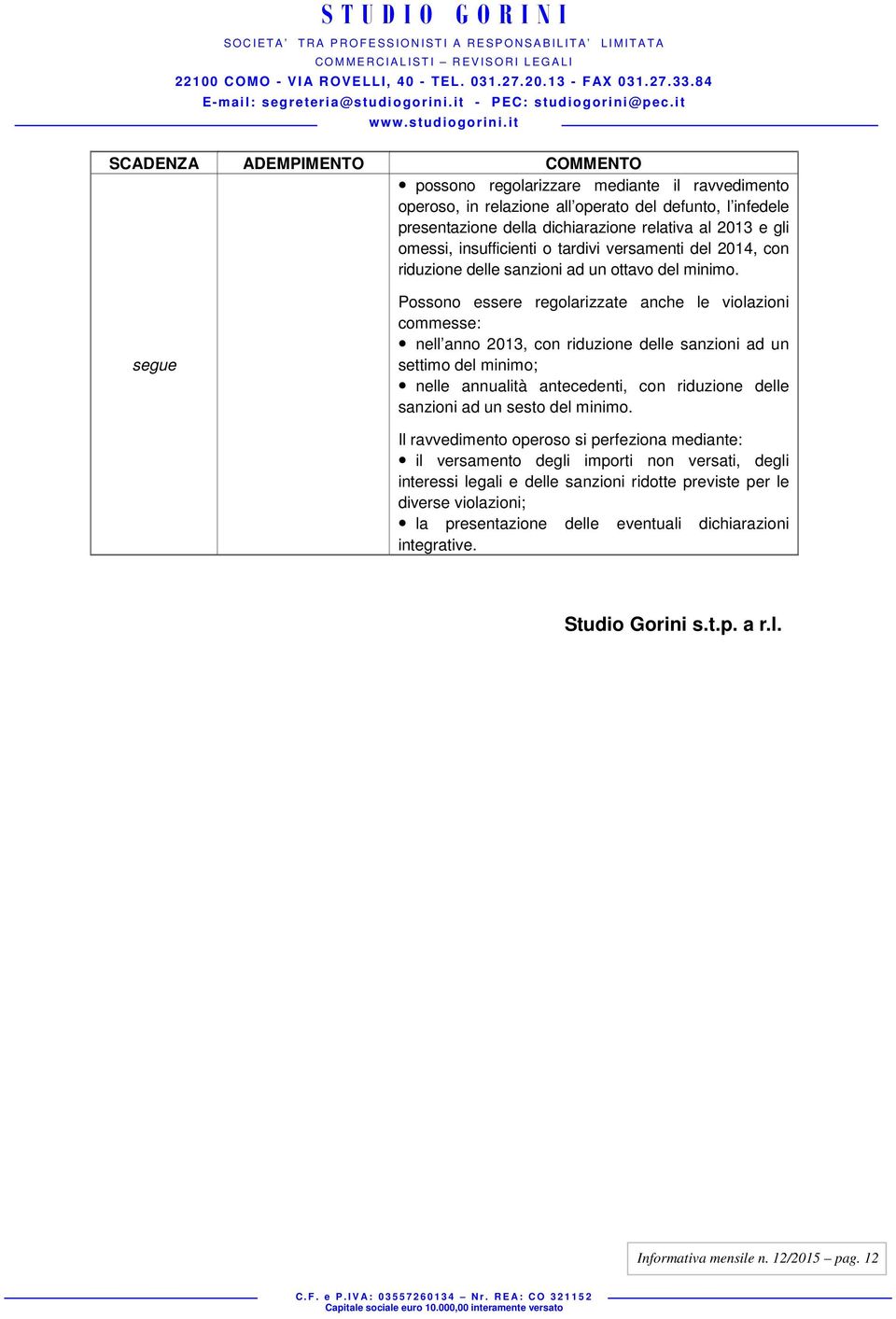 segue Possono essere regolarizzate anche le violazioni commesse: nell anno 2013, con riduzione delle sanzioni ad un settimo del minimo; nelle annualità antecedenti, con riduzione delle sanzioni ad un