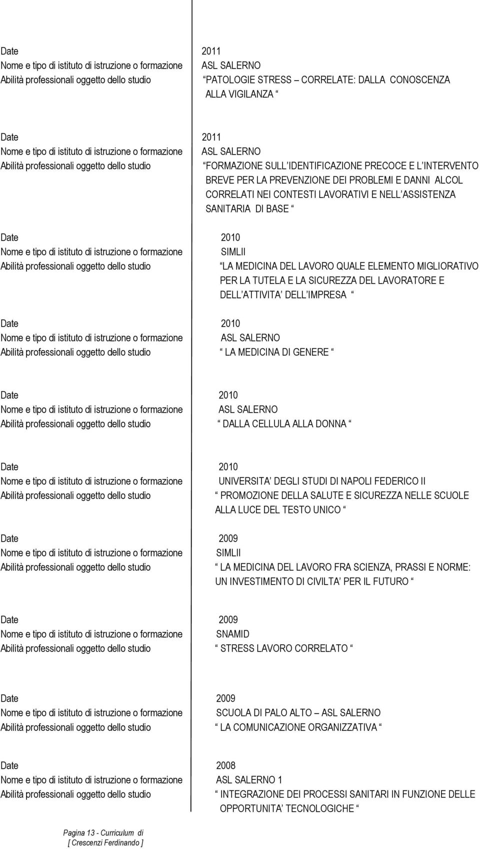 DI GENERE 2010 DALLA CELLULA ALLA DONNA 2010 UNIVERSITA DEGLI STUDI DI NAPOLI FEDERICO II PROMOZIONE DELLA SALUTE E SICUREZZA NELLE SCUOLE ALLA LUCE DEL TESTO UNICO 2009 SIMLII LA MEDICINA DEL LAVORO