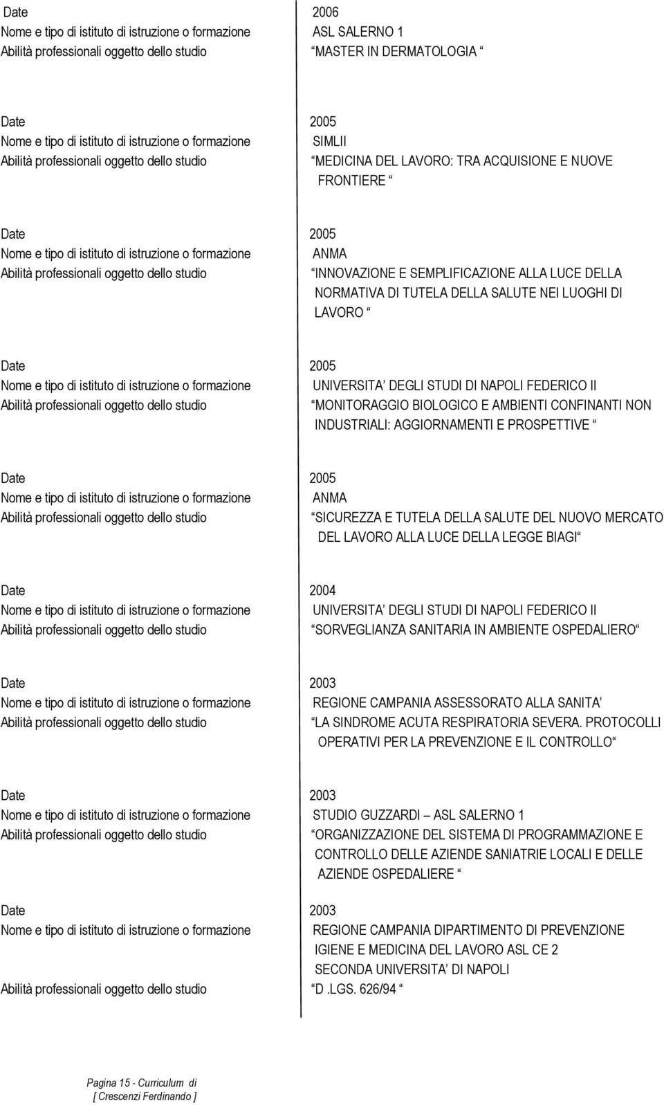 MERCATO DEL LAVORO ALLA LUCE DELLA LEGGE BIAGI 2004 UNIVERSITA DEGLI STUDI DI NAPOLI FEDERICO II SORVEGLIANZA SANITARIA IN AMBIENTE OSPEDALIERO 2003 REGIONE CAMPANIA ASSESSORATO ALLA SANITA LA