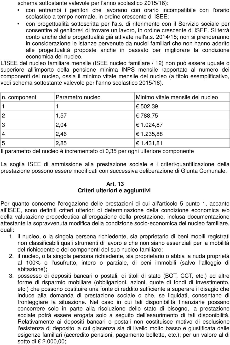 Si terrà conto anche delle progettualità già attivate nell'a.s.