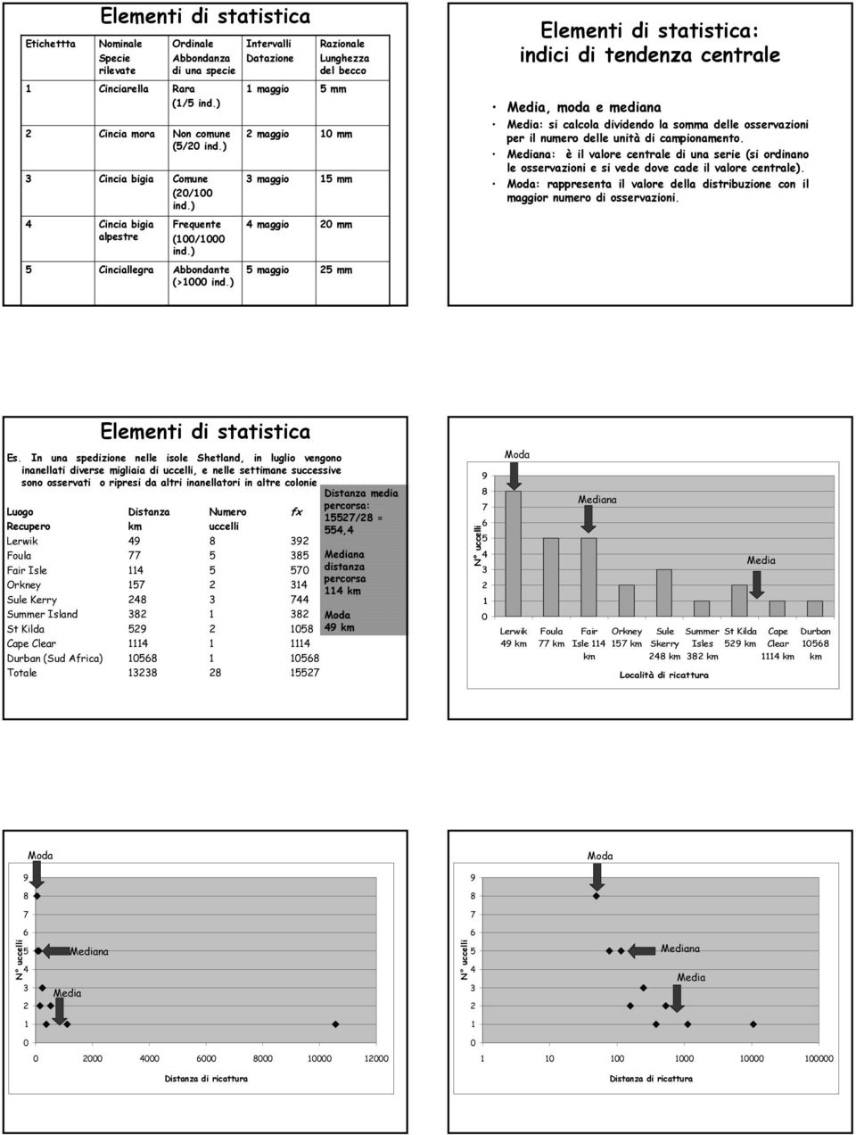 ) Intervalli Datazione 1 maggio maggio 3 maggio maggio maggio Razionale Lunghezza del becco mm 1 mm 1 mm mm mm : indici di tendenza centrale Media, moda e mediana Media: si calcola dividendo la somma