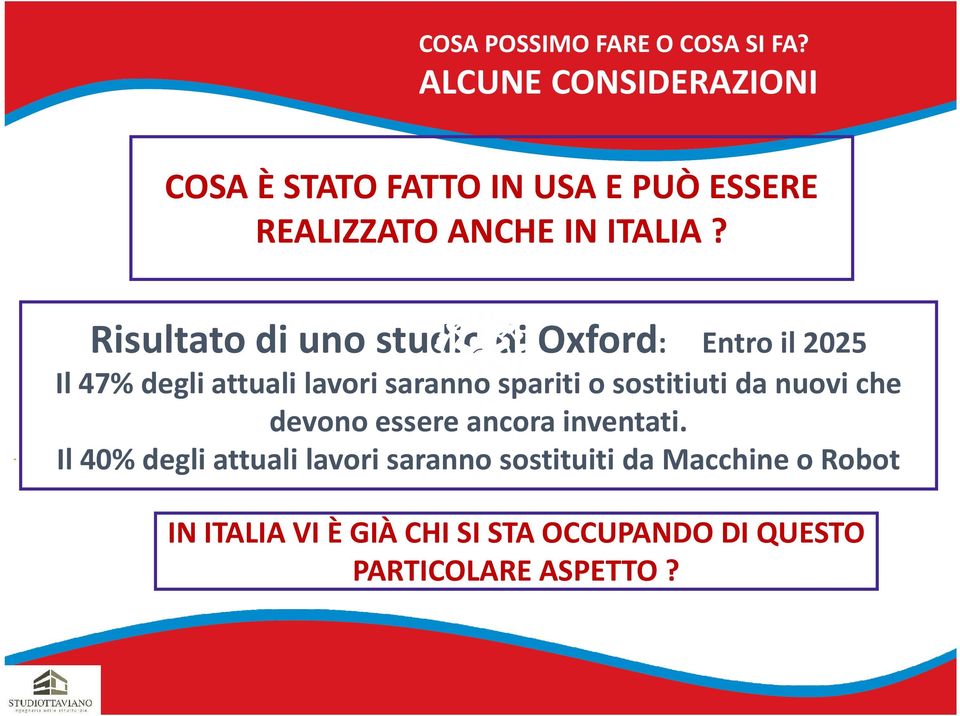 Risultato di uno studio di Oxford: Entro il 2025 Il 47% degli attuali lavori saranno spariti o