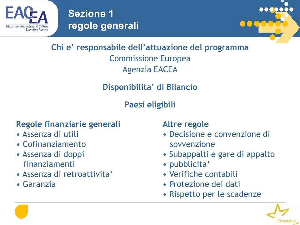 Assenza di doppi finanziamenti Assenza di retroattivita Garanzia Altre regole Decisione e convenzione di