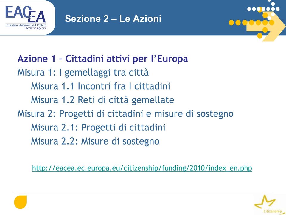 2 Reti di città gemellate Misura 2: Progetti di cittadini e misure di sostegno Misura