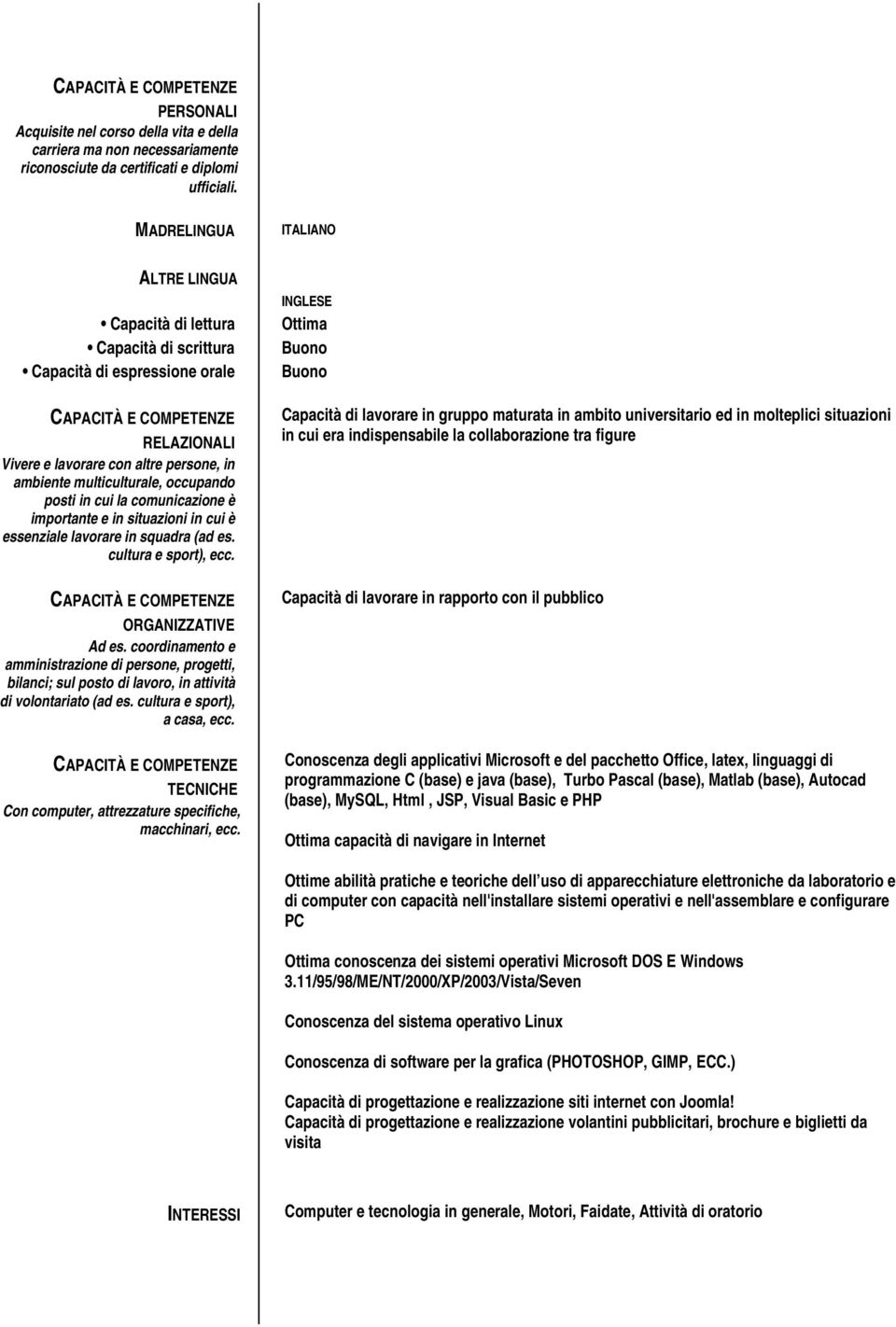 multiculturale, occupando posti in cui la comunicazione è importante e in situazioni in cui è essenziale lavorare in squadra (ad es. cultura e sport), ecc. CAPACITÀ E COMPETENZE ORGANIZZATIVE Ad es.