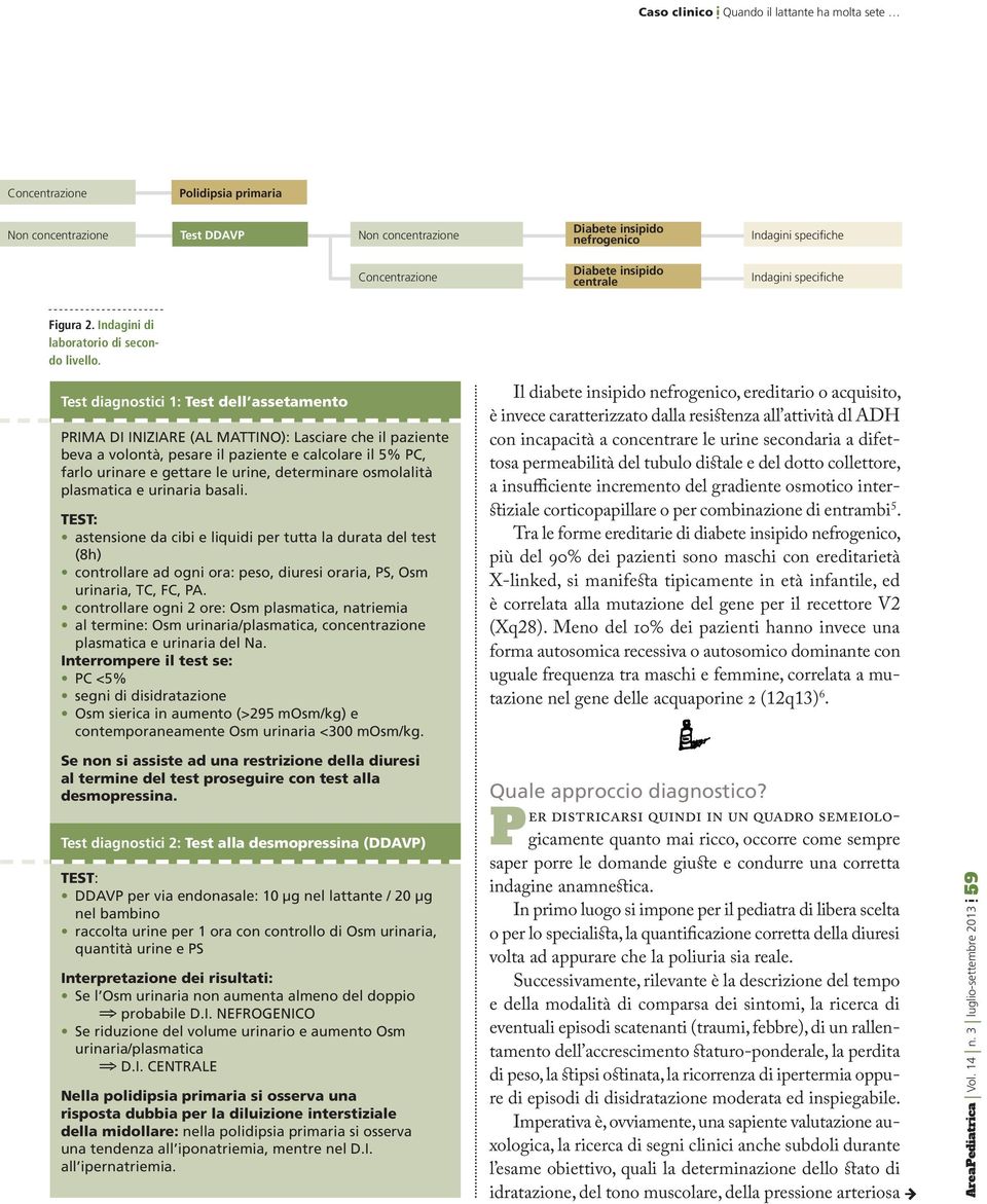 Test diagnostici 1: Test dell assetamento PRIMA DI INIZIARE (AL MATTINO): Lasciare che il paziente beva a volontà, pesare il paziente e calcolare il 5% PC, farlo urinare e gettare le urine,