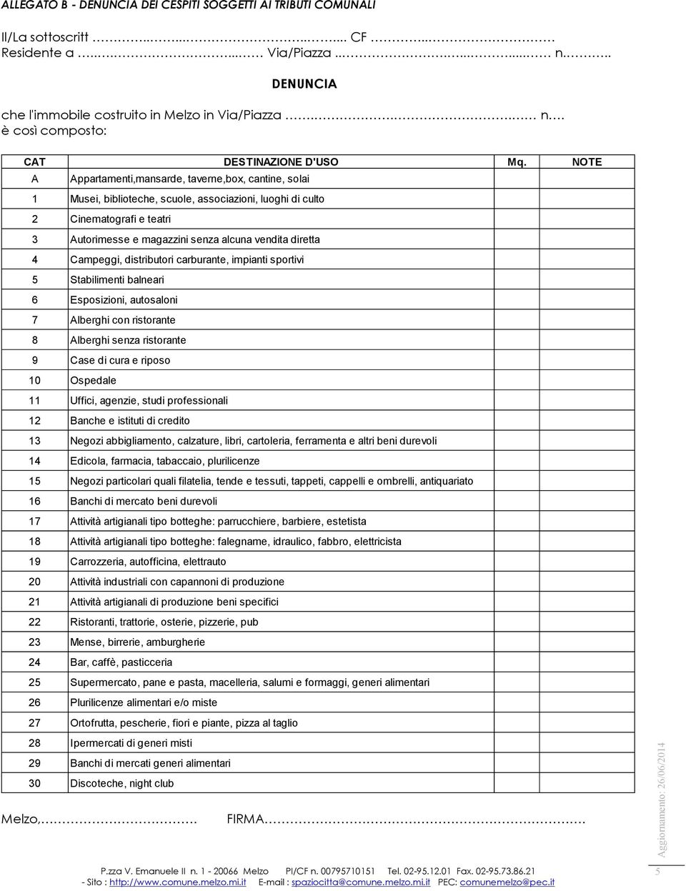 Campeggi, distributori carburante, impianti sportivi 5 Stabilimenti balneari 6 Esposizioni, autosaloni 7 Alberghi con ristorante 8 Alberghi senza ristorante 9 Case di cura e riposo 10 Ospedale 11