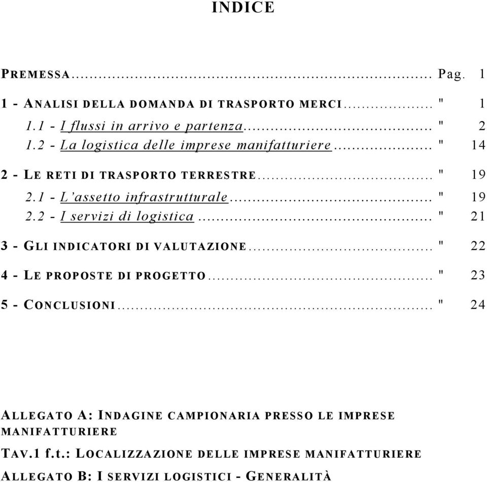 .. " 21 3 - GLI INDICATORI DI VALUTAZIONE... " 22 4 - LE PROPOSTE DI PROGETTO... " 23 5 - CONCLUSIONI.