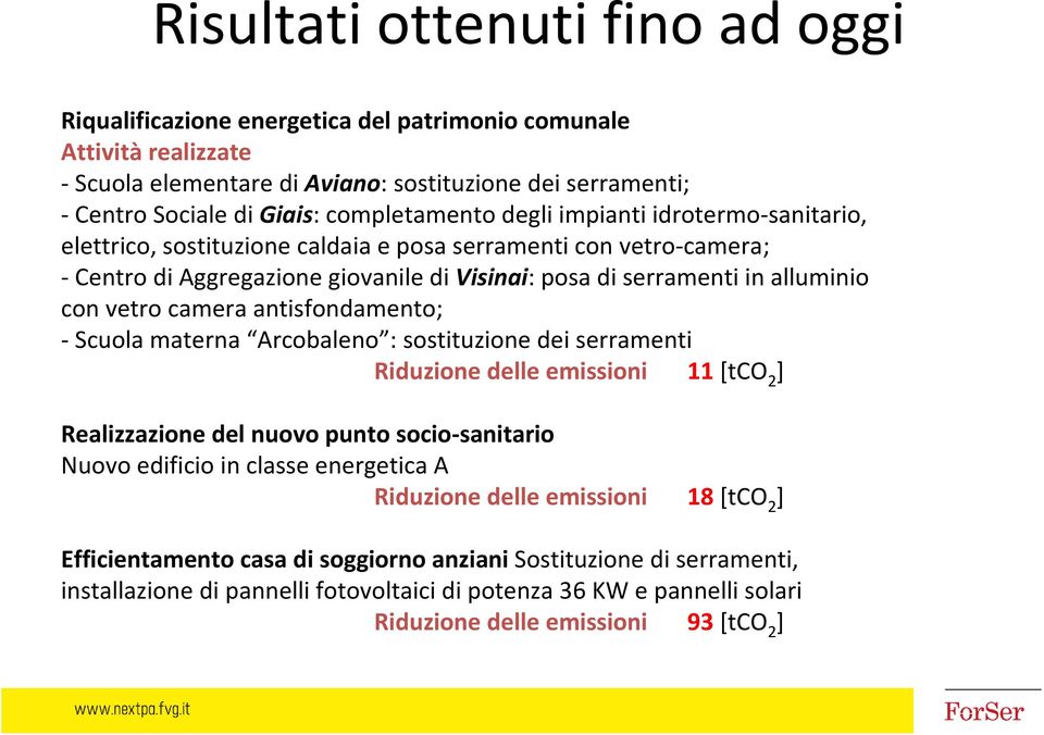 vetro camera antisfondamento; - Scuola materna Arcobaleno : sostituzione dei serramenti Riduzione delle emissioni 11 [tco 2 Realizzazione del nuovo punto socio-sanitario Nuovo edificio in classe