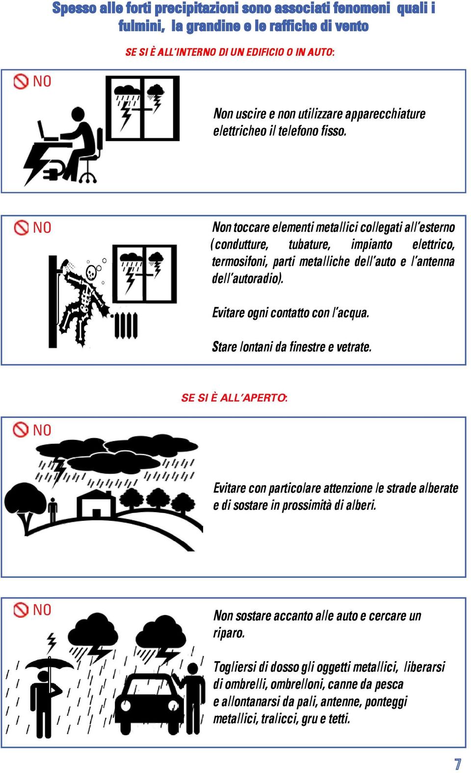 Evitare ogni contatto con l acqua. Stare lontani da finestre e vetrate. SE SI È ALL APERTO: Evitare con particolare attenzione le strade alberate e di sostare in prossimità di alberi.