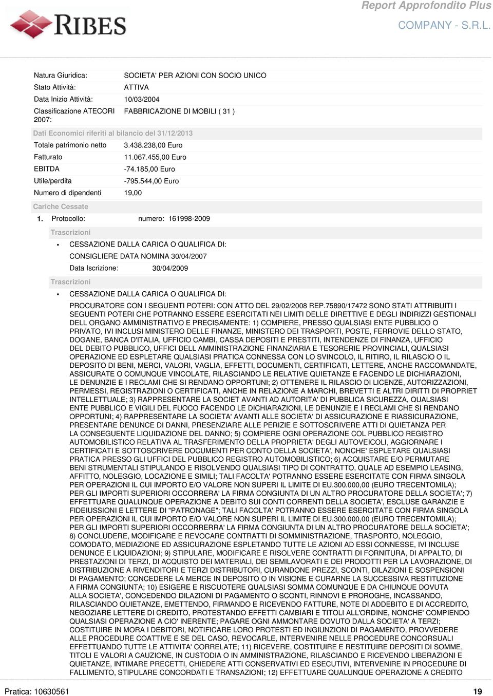 Protocollo: numero: 161998-2009 Trascrizioni CESSAZIONE DALLA CARICA O QUALIFICA DI: CONSIGLIERE DATA NOMINA 30/04/2007 Data Iscrizione: 30/04/2009 Trascrizioni CESSAZIONE DALLA CARICA O QUALIFICA