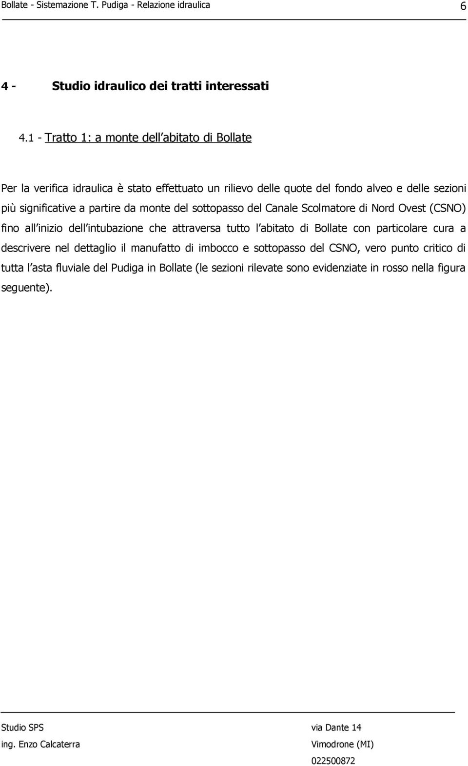 più significative a partire da monte del sottopasso del Canale Scolmatore di Nord Ovest (CSNO) fino all inizio dell intubazione che attraversa tutto