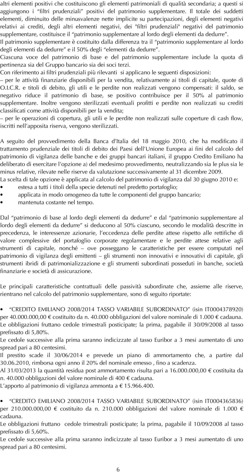 negativi del patrimonio supplementare, costituisce il patrimonio supplementare al lordo degli elementi da dedurre.