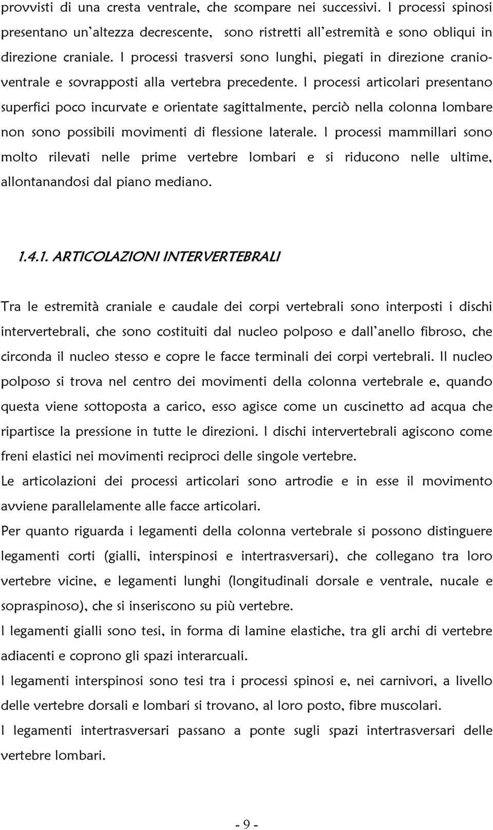 I processi articolari presentano superfici poco incurvate e orientate sagittalmente, perciò nella colonna lombare non sono possibili movimenti di flessione laterale.