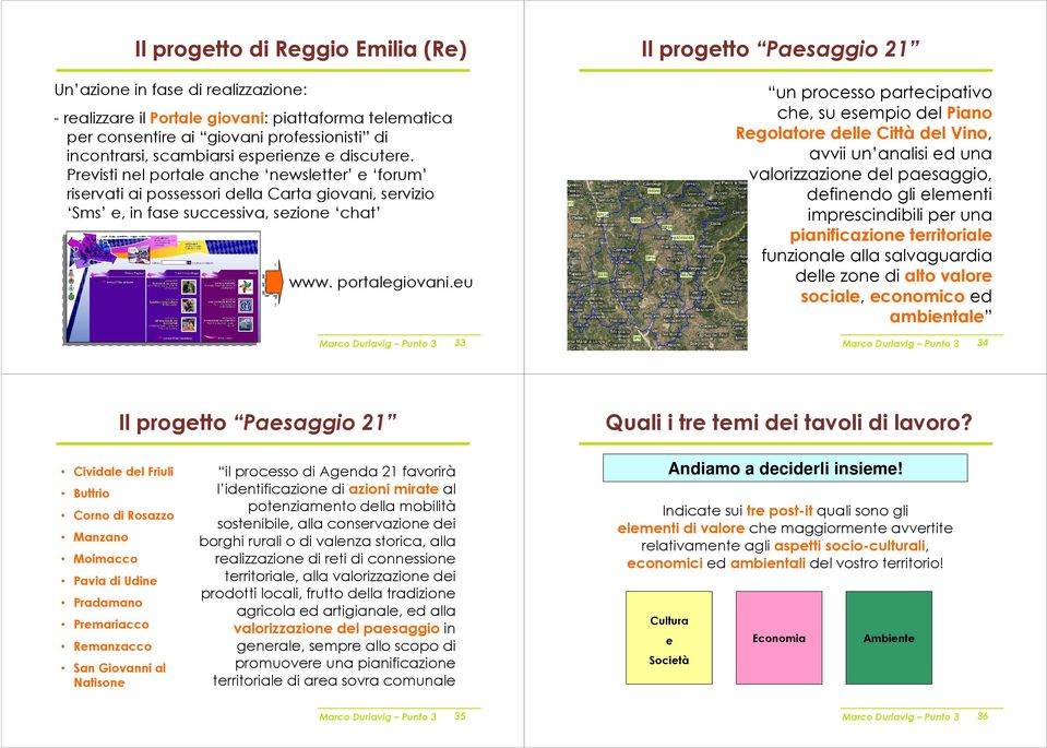 eu Marco Duriavig Punto 3 33 Il progetto Paesaggio 21 un processo partecipativo che, su esempio del Piano Regolatore delle Città del Vino, avvii un analisi ed una valorizzazione del paesaggio,