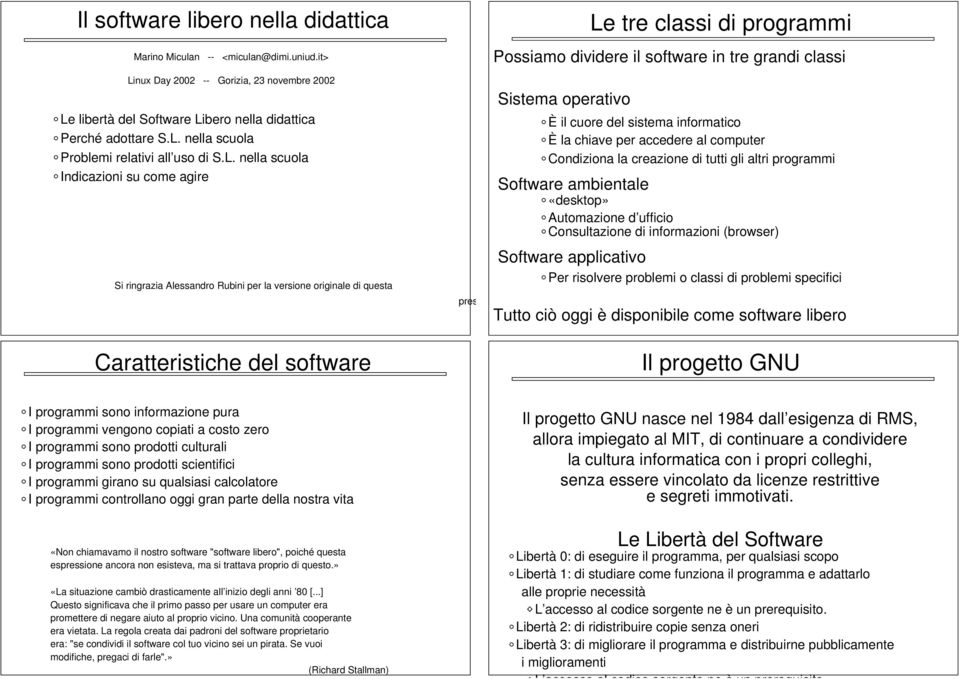 Le tre classi di programmi Possiamo dividere il software in tre grandi classi Sistema operativo È il cuore del sistema informatico È la chiave per accedere al computer Condiziona la creazione di