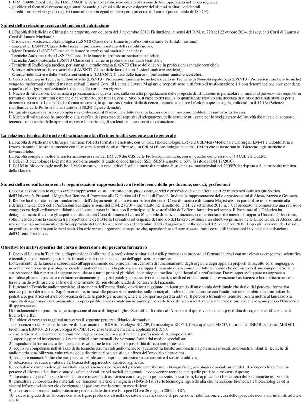 270/04 ha definito l'evoluzione della professione di Audioprotesista nel modo seguente: - gli obiettivi formativi vengono aggiornati basando gli stessi sulle nuove esigenze dei sistemi sanitari