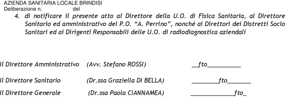 Perrino, nonché ai Direttori dei Distretti Socio Sanitari ed ai Dirigenti Responsabili le U.O.