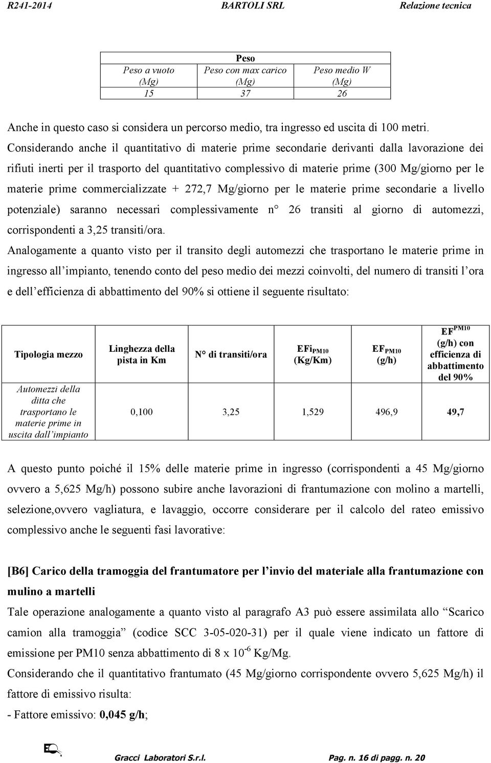 materie prime commercializzate + 272,7 Mg/giorno per le materie prime secondarie a livello potenziale) saranno necessari complessivamente n 26 transiti al giorno di automezzi, corrispondenti a 3,25