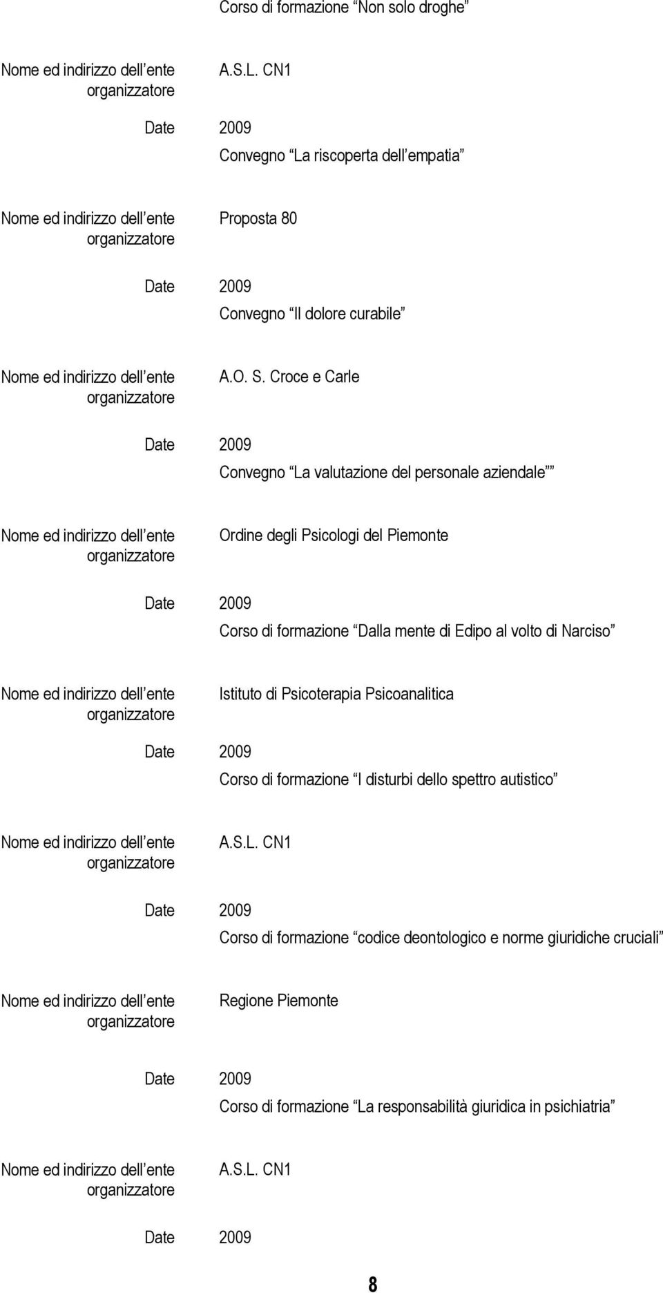 di Edipo al volto di Narciso Istituto di Psicoterapia Psicoanalitica Corso di formazione I disturbi dello spettro autistico Corso