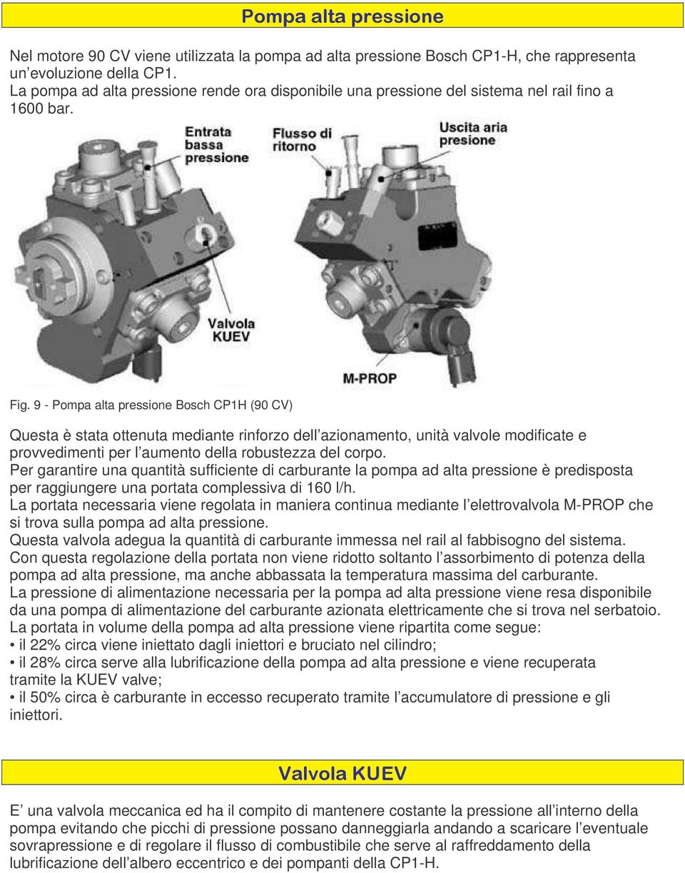 9 - Pompa alta pressione Bosch CP1H (90 CV) Questa è stata ottenuta mediante rinforzo dell azionamento, unità valvole modificate e provvedimenti per l aumento della robustezza del corpo.