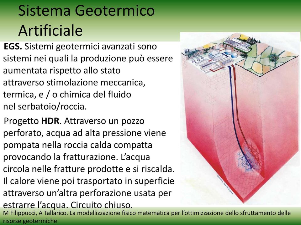 del fluido nel serbatoio/roccia. Progetto HDR.