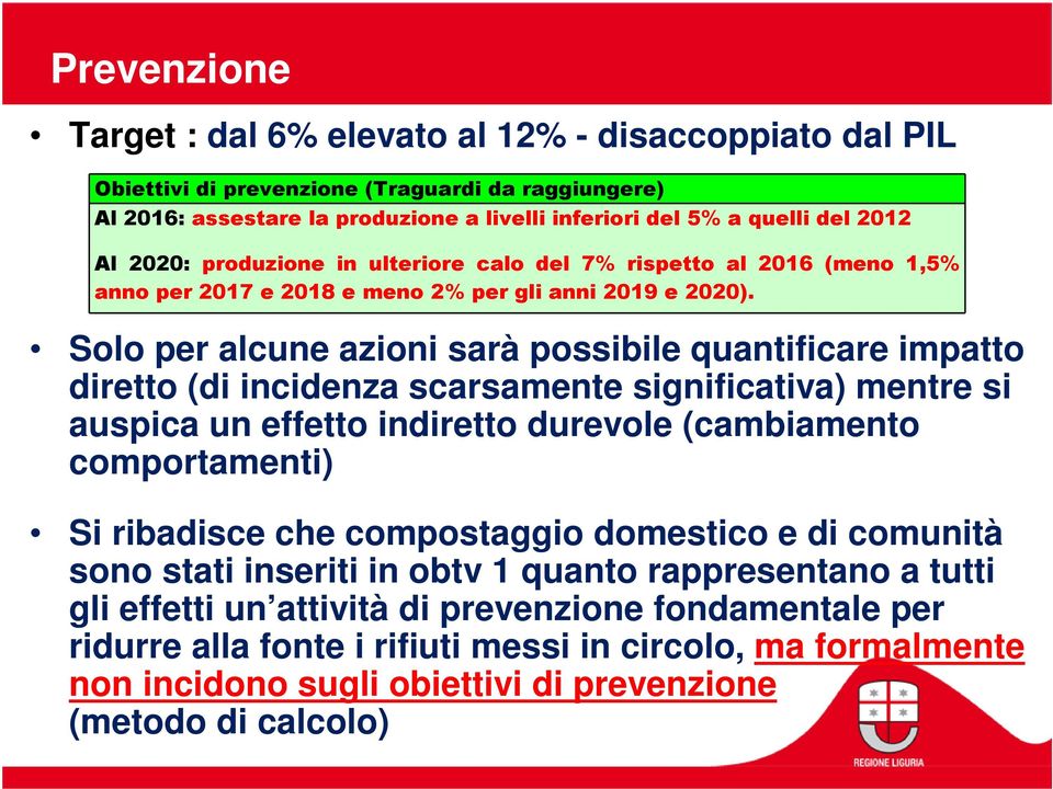 Solo per alcune azioni sarà possibile quantificare impatto diretto (di incidenza scarsamente significativa) mentre si auspica un effetto indiretto durevole (cambiamento comportamenti) Si ribadisce